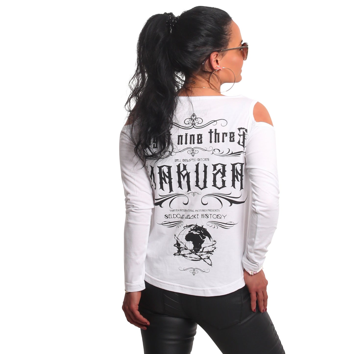 Flower Style Cut-Out Langarm V-Neck T-Shirt