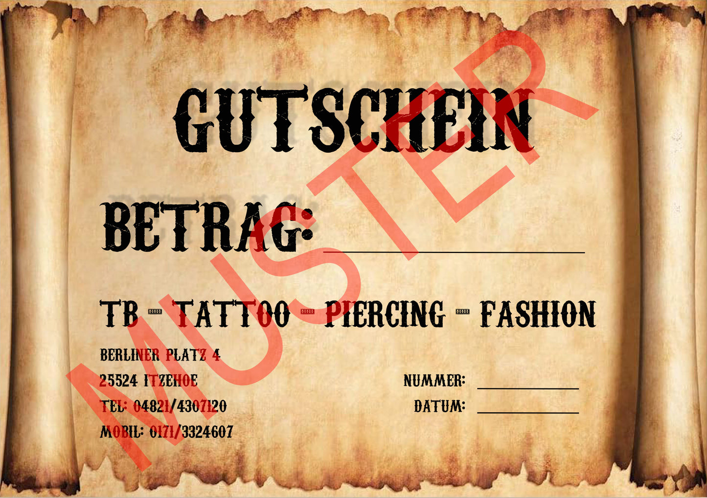 Geschenkgutschein für ein Tattoo oder Piercing