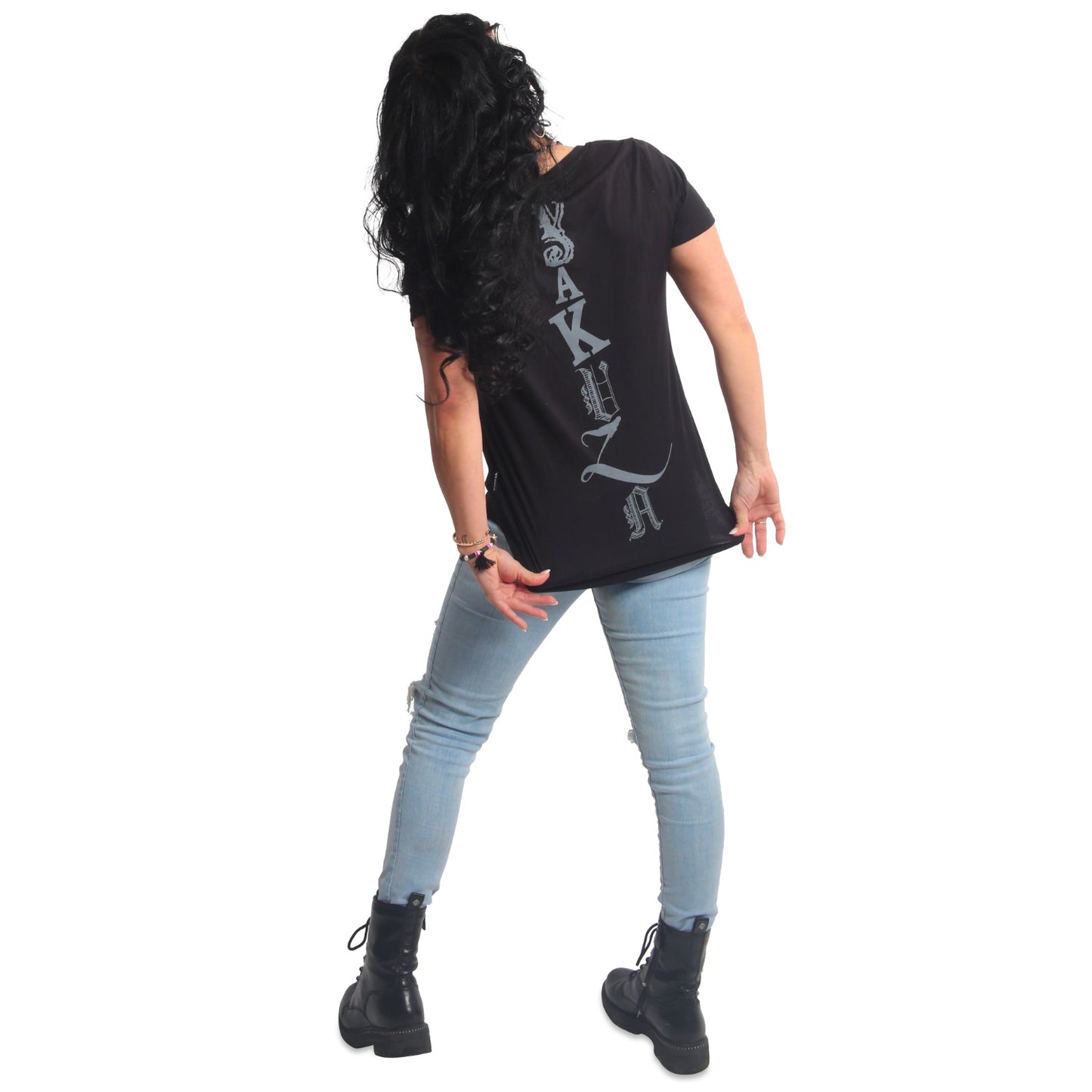 Rose Cross Curved V-Neck T-Shirt