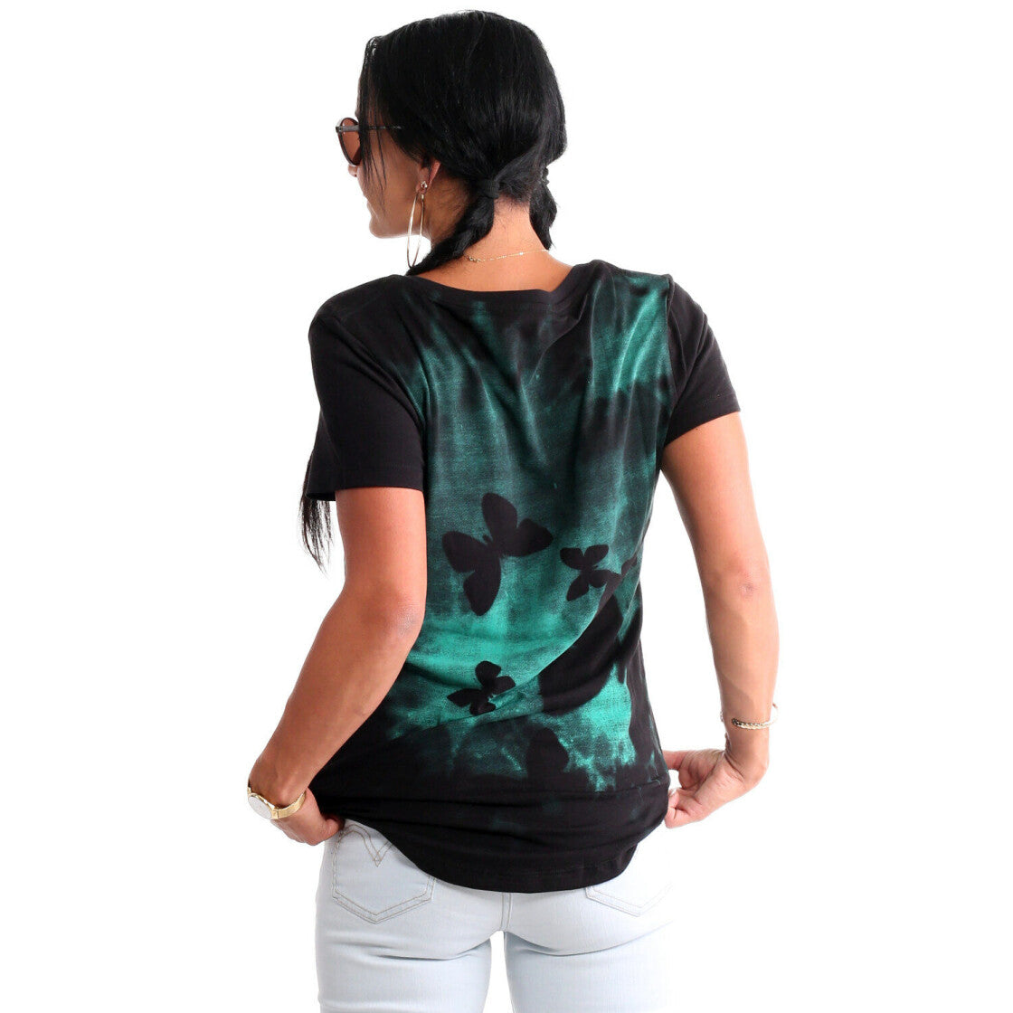 Butterfly Dye V Neck T-Shirt